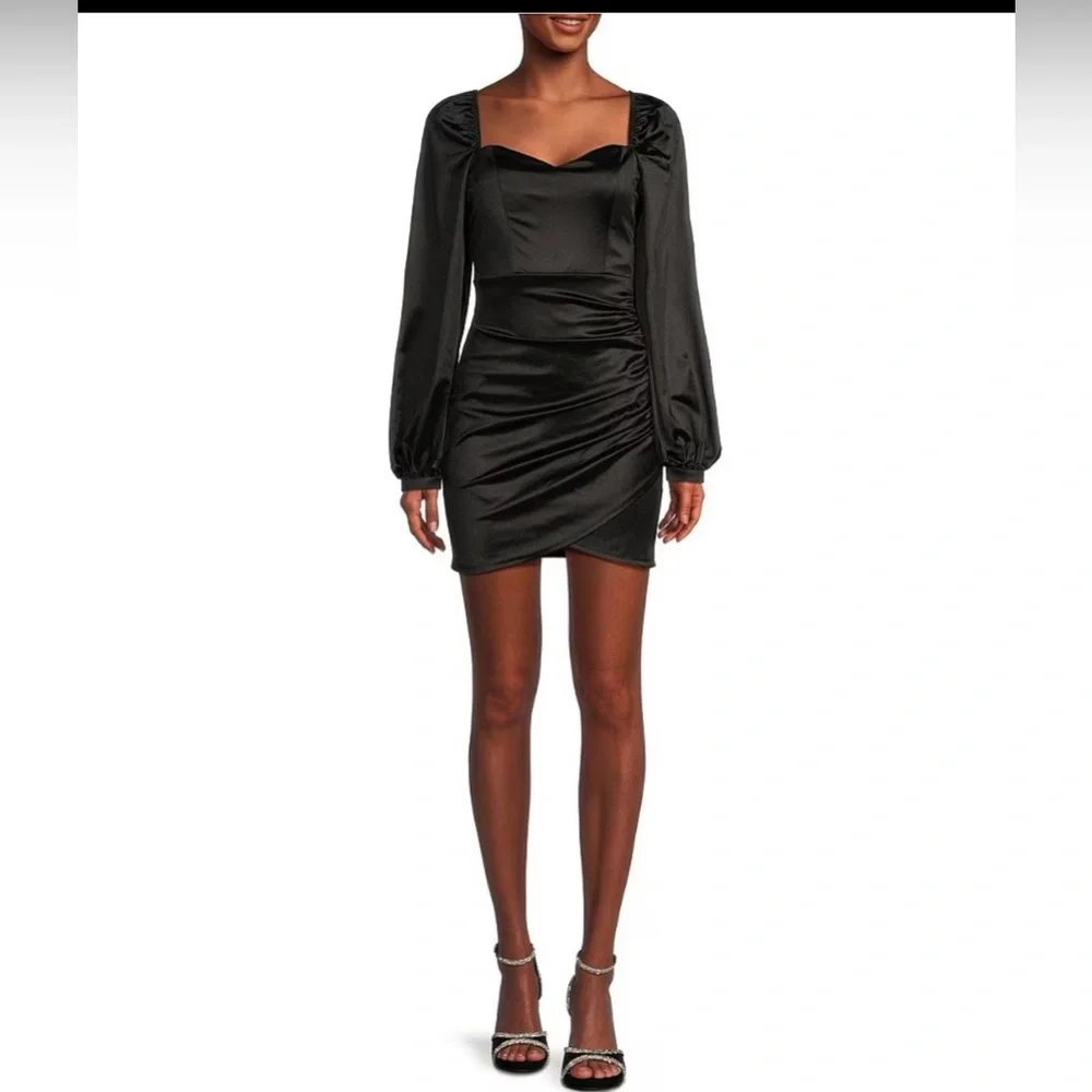honey and rosie black dress Honey and Rosie Sateen Long Sleeve Sweetheart Homecoming Dress, Womens, L, Black